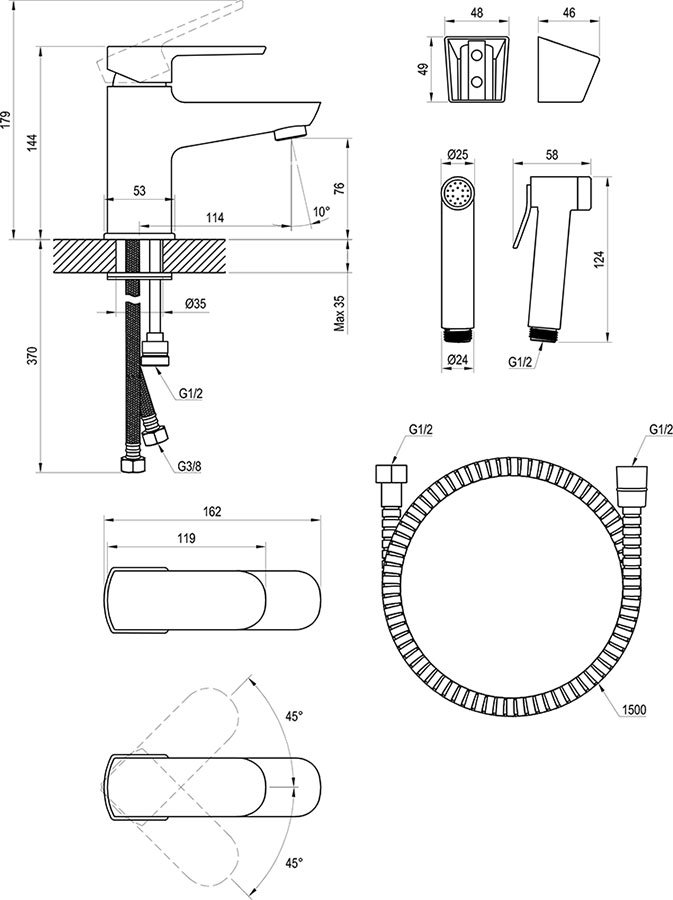 Mitigeur de lavabo/vasque avec douchette de bidet