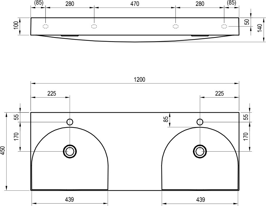 Double lavabo Lite 120, avec trou