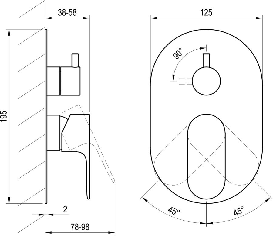 Mitigeur encastré Eleganta EL 065.00 avec inverseur, pour la R-box