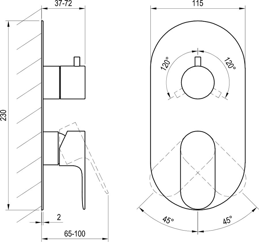 Mitigeur encastré Eleganta EL 068.00 avec inverseur, pour la R-box