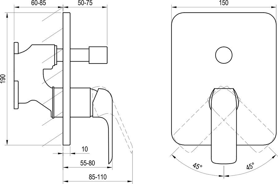 Mitigeur encastré Flat avec inverseur