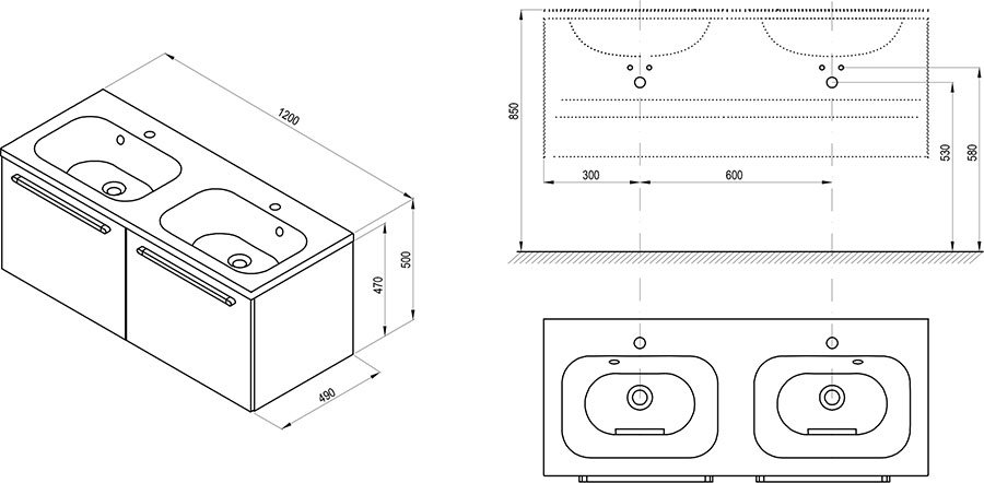 Armoire sous le lavabo double SD 1200