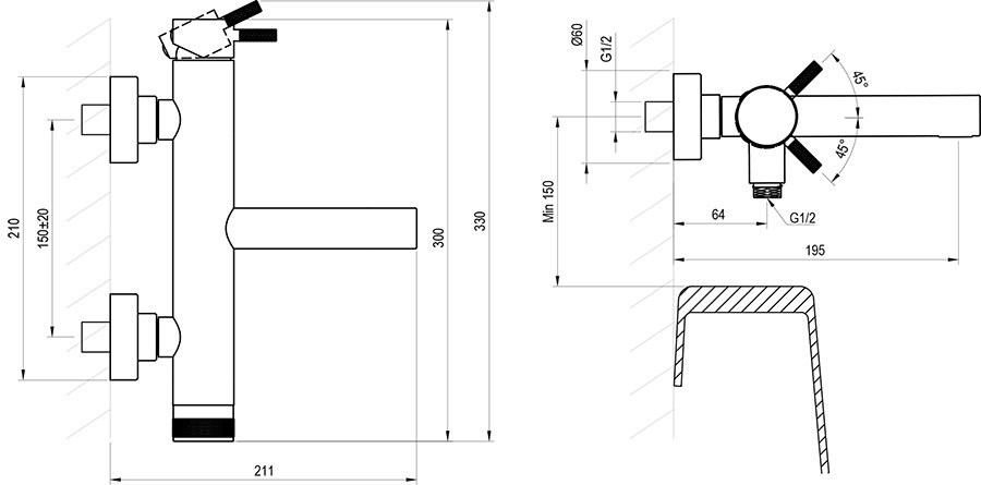 Mitigeur mural de baignoire Nox NX 022.00