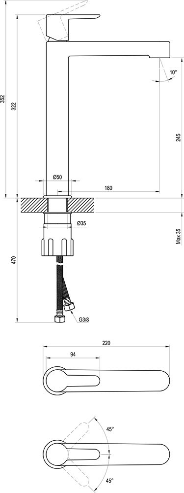 Mitigeur pour lavabo sur pied 320 mm, sans bonde