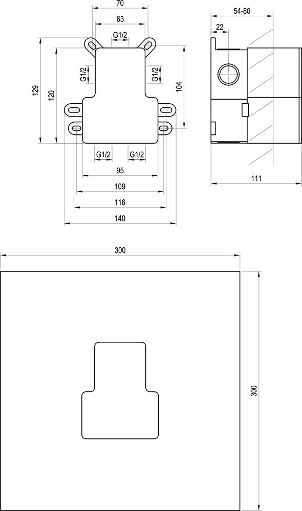 R-box Vertical O2, corps de base pour mitigeurs encastrés à 2 voies