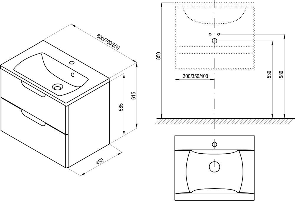 Armoire sous le lavabo SD Classic II 600/700/800