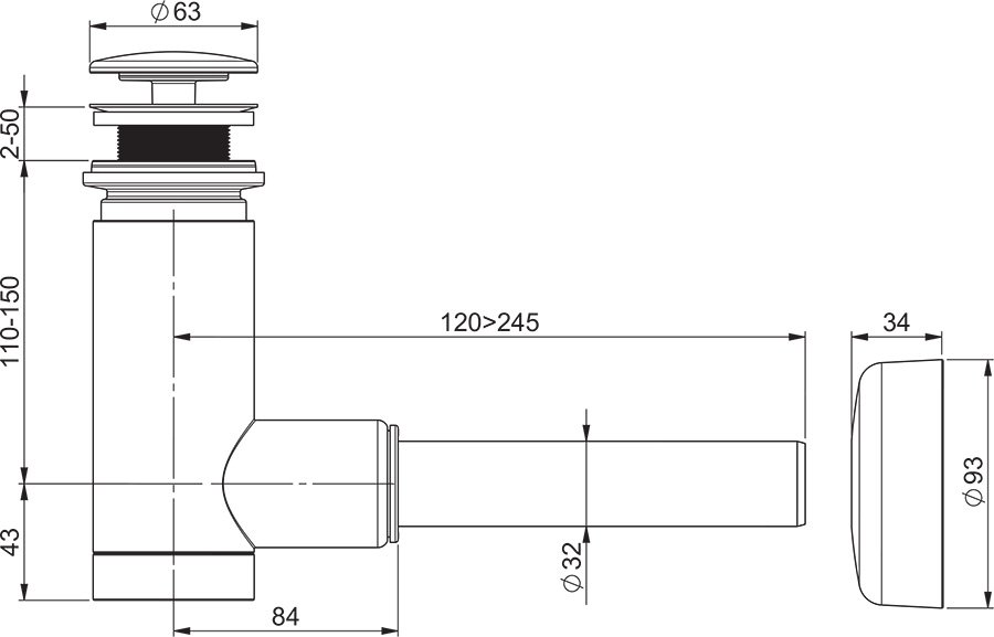 Siphon de lavabo avec bonde fixe