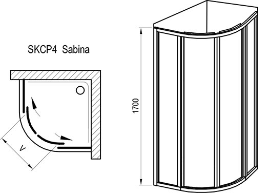 Cabine de douche abaissée en quart de cercle Supernova SKCP4 Sabina