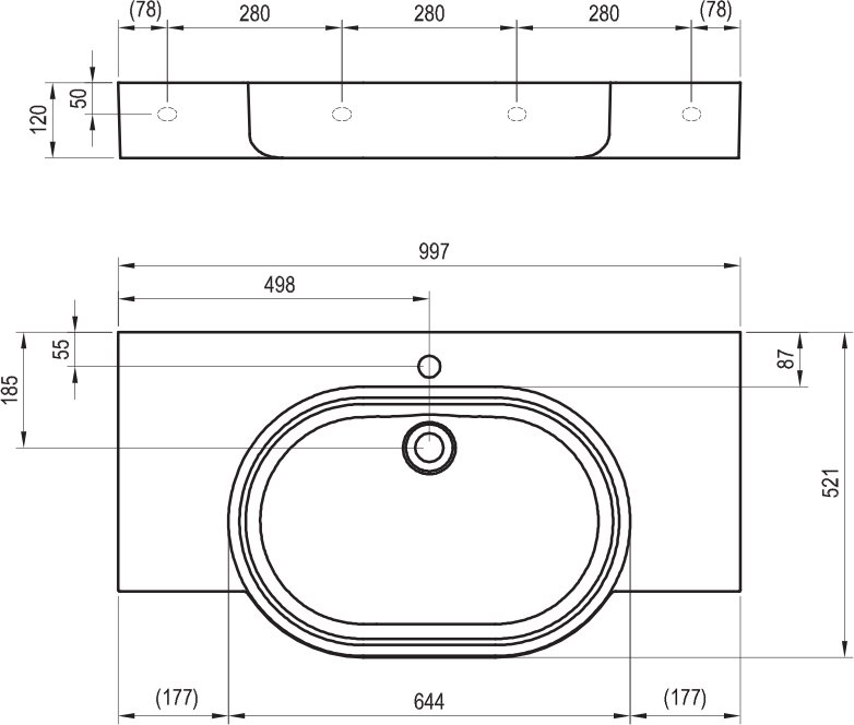Lavabo ARC 100/65 S, avec trou pour la robinetterie