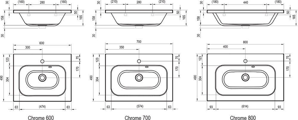 Lavabo Chrome 600/700/800