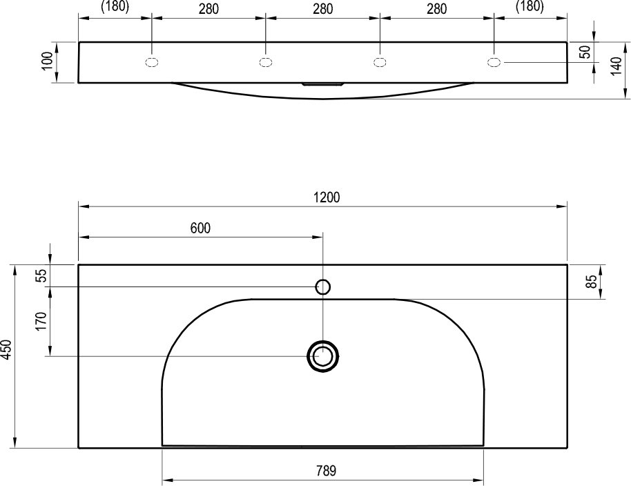 Lavabo Lite 120/80 S, avec trou