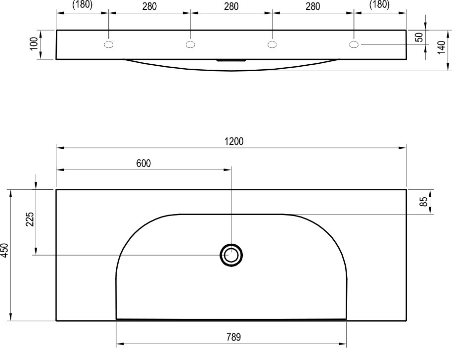 Lavabo Lite 120/80 S, sans trou