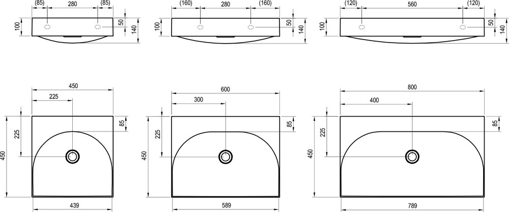 Lavabo Lite 45 / 60 / 80, sans trou