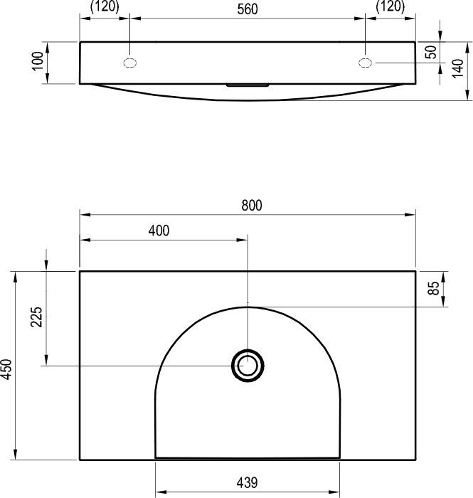 Lavabo Lite 80/45 S, sans trou