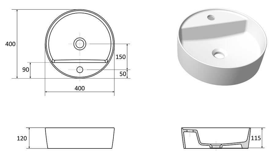 Lavabo en céramique UNI 400 F SLIM