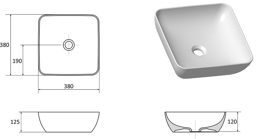 Lavabo en céramique UNI 380 S SLIM