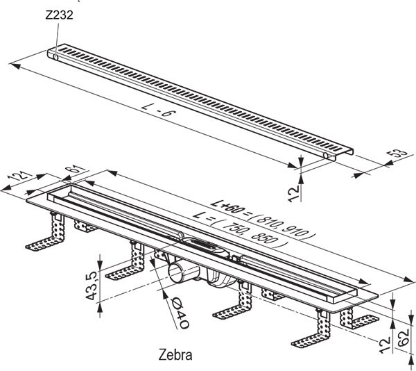 Conduit d'évacuation plastique Zebra avec grille inoxydable